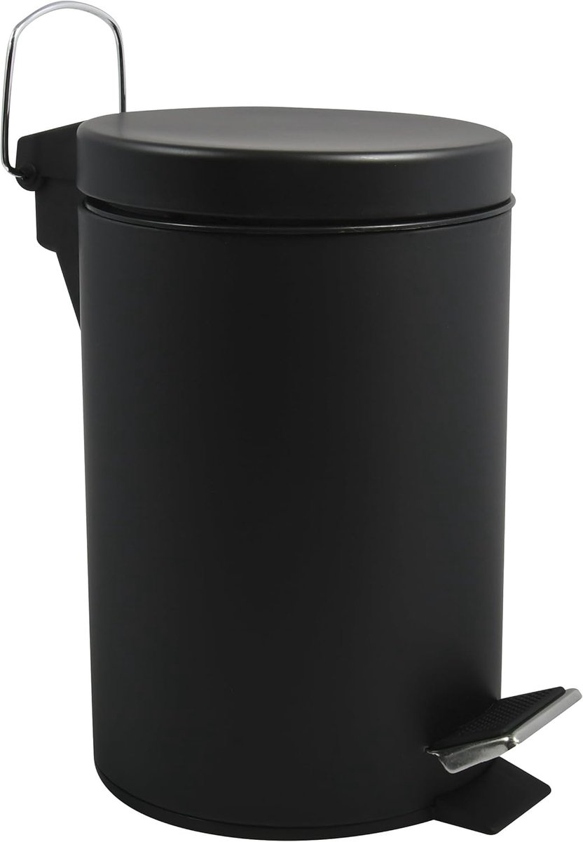SnelShoppen - Stijlvolle Pedalafvalbak voor Badkamer - RVS met Afneembare Binnenemmer - Compacte 3L Zwarte Prullenbak - Modern en Hygiënisch voor Keuk