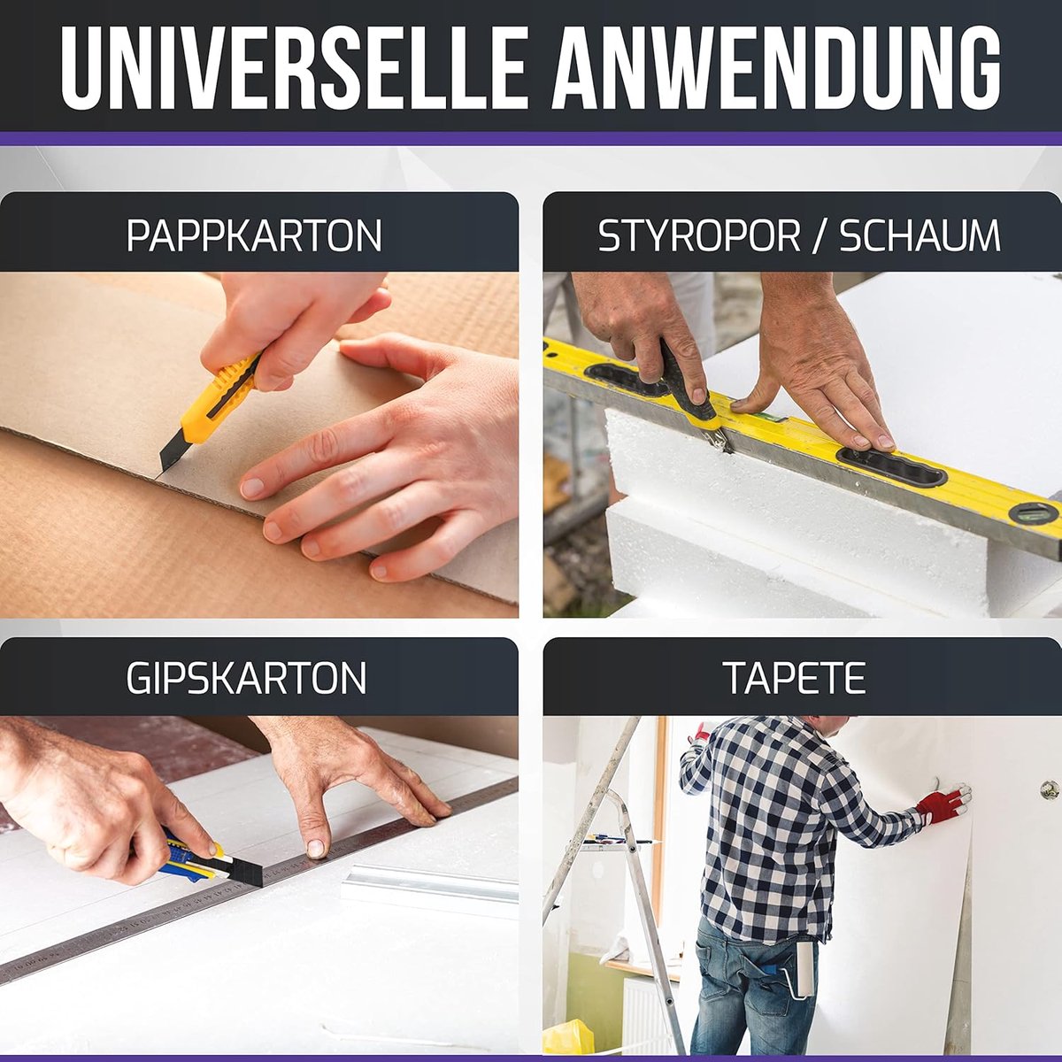 SnelShoppen - 60x Snap-off messen - 9 mm zwarte snijbladen - ultra scherpe vervangbladen voor tapijt, kattenmes, robuuste snijgereedschappen