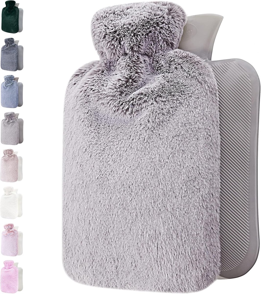 SnelShoppen - Warmwaterkruik met Zachte Premium Fleece Cover - Lichtgrijs, 2 L - Verlichting voor Menstruatiekrampen en Algemeen Comfort - Warm en Kou