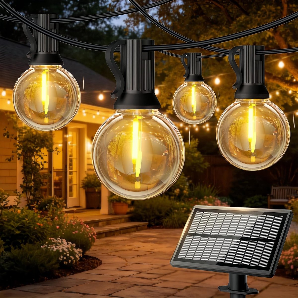 SnelShoppen - Solar Lichtsnoeren 24M/80FT, Waterdichte Onbreekbare Buitenverlichting met 40+2 Lampjes, Opladen via Zonne-energie en USB, 3 Verlichting