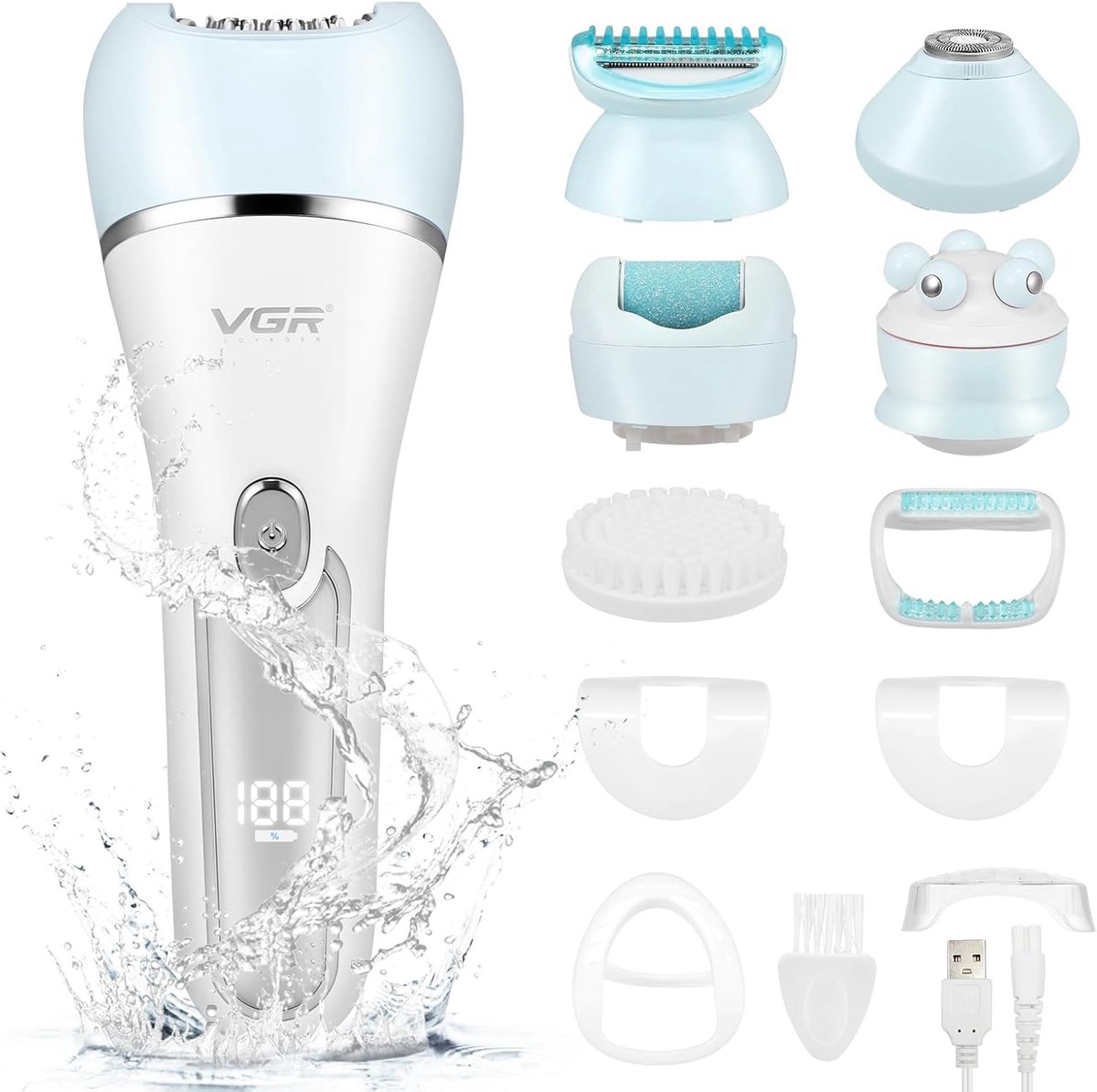 SnelShoppen - Draadloze 6-in-1 Face Epilator voor Vrouwen - Epilator, Scheerhoofden, Peeling, Gezichtsreinigingsborstel, Massager - Hoogwaardige ABS e