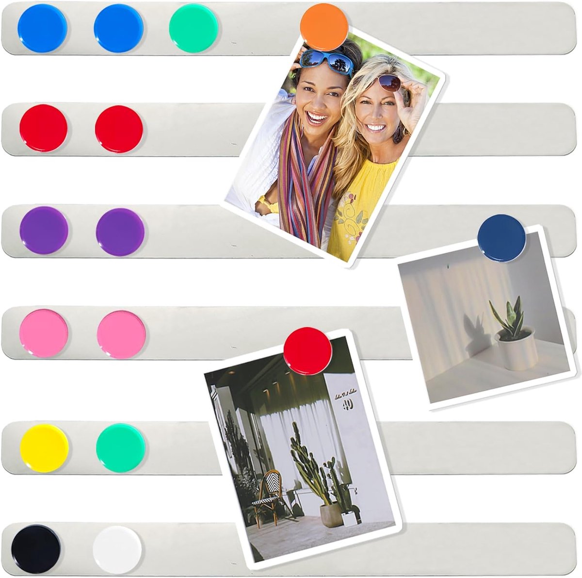 SnelShoppen - Magnetisch Bord - Magneten Wandborden - 6 Stuks RVS Strips - Inclusief 10 Kleurrijke Magneten voor Memos - Perfect voor Thuis, Kantoor e