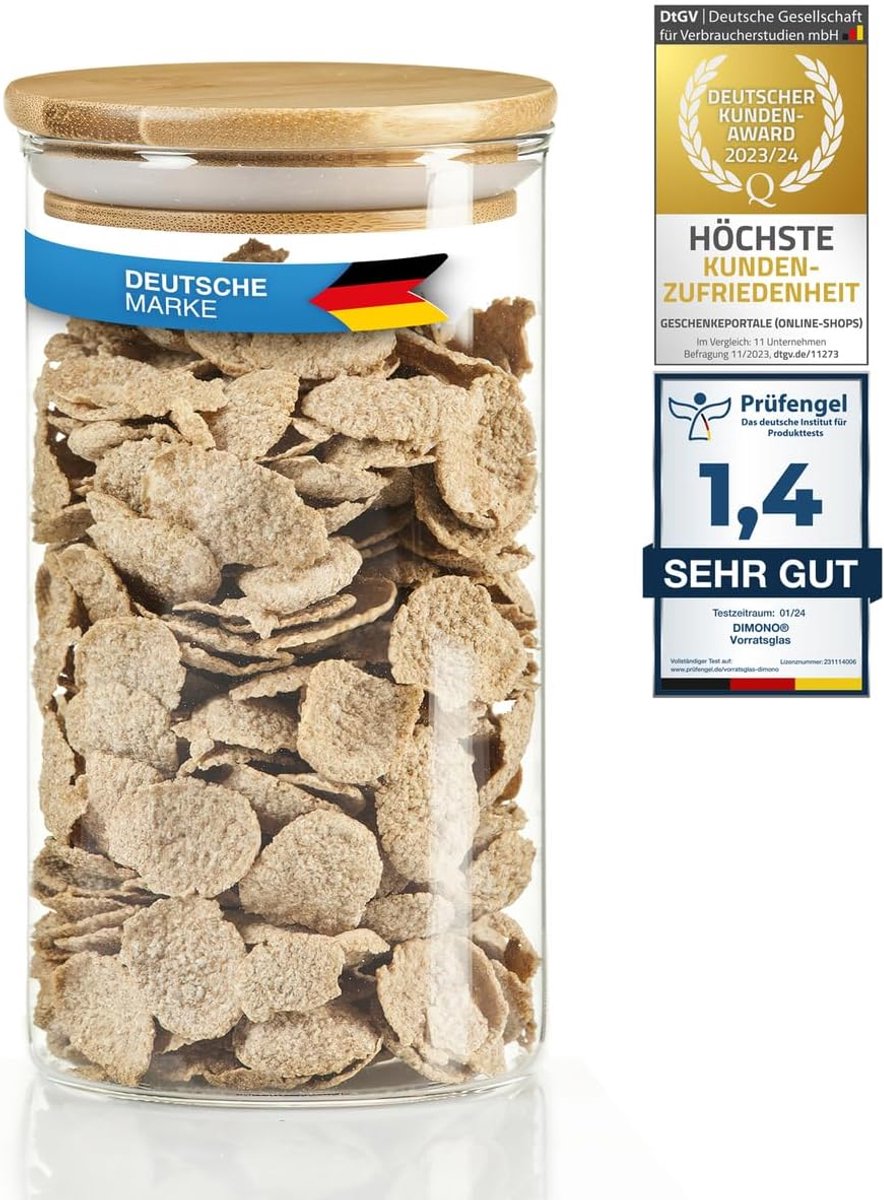 SnelShoppen - Dimono Glazen Opbergpotten met Bamboe Deksel - 0.7 Liter - Luchtdicht Borosilicaatglas - Vaatwasserbestendig - Stapelbaar - Geen Plastic