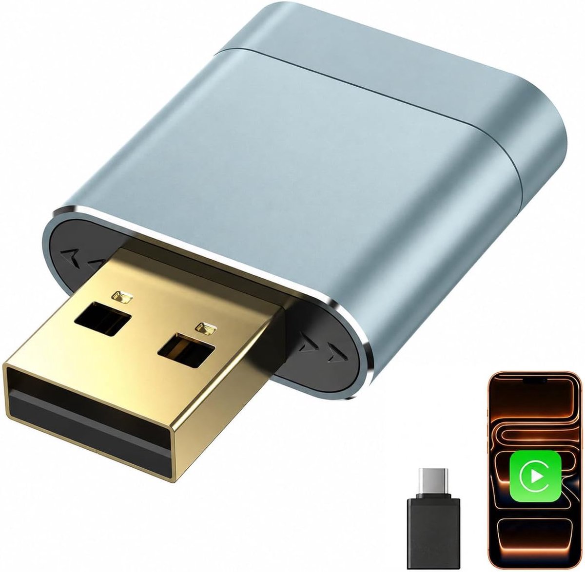 SnelShoppen - Draadloze Adapter voor Android & CarPlay Wireless USB-A en USB-C, Compatibel met iOS 10+, Stabiele Verbinding, Vergulde Poort, Automatis