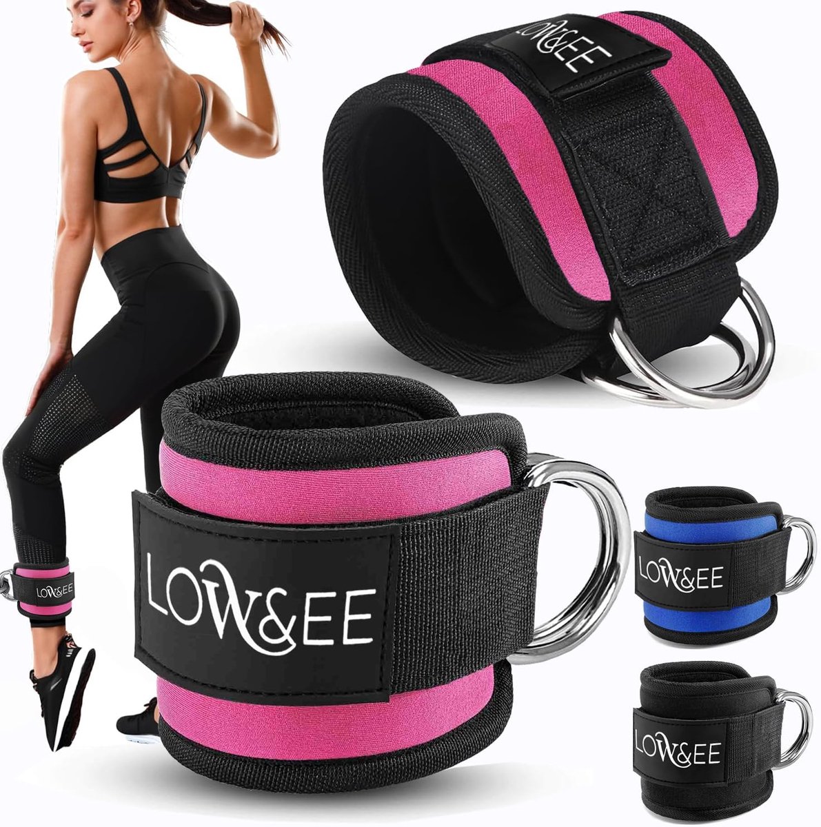 SnelShoppen - Pack van 2 Enkelsluitingen voor Gym Pulley, Gevoerde Ankle Straps voor Krachttraining, Fitness en Cable Machine (Roze)