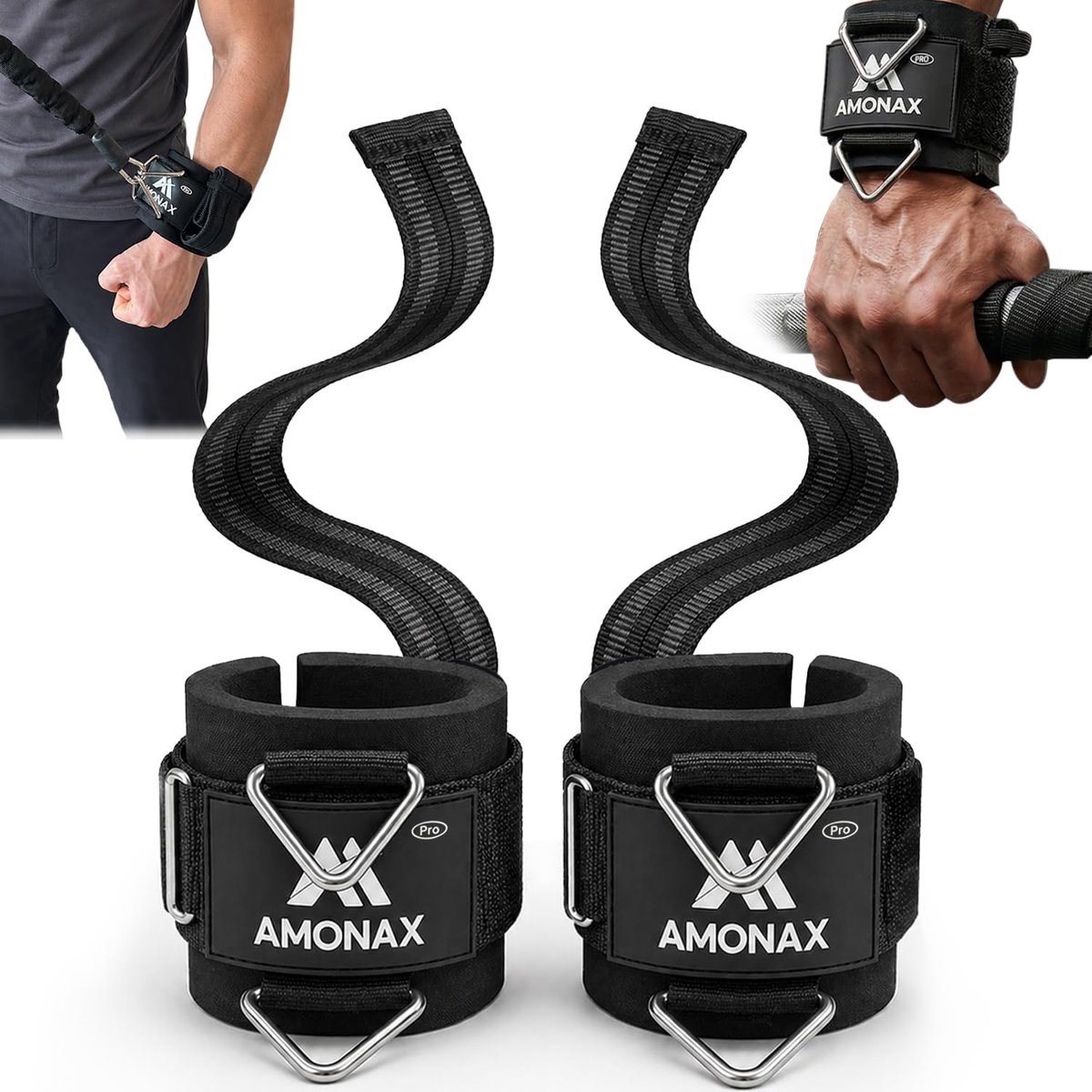 SnelShoppen - 3-in-1 Gewichtheffer Straps, Deadlift Straps, Cable Machine Enkel Straps, Gevoerde Fitness Bands met D-Ring en Oplossing voor Opslag