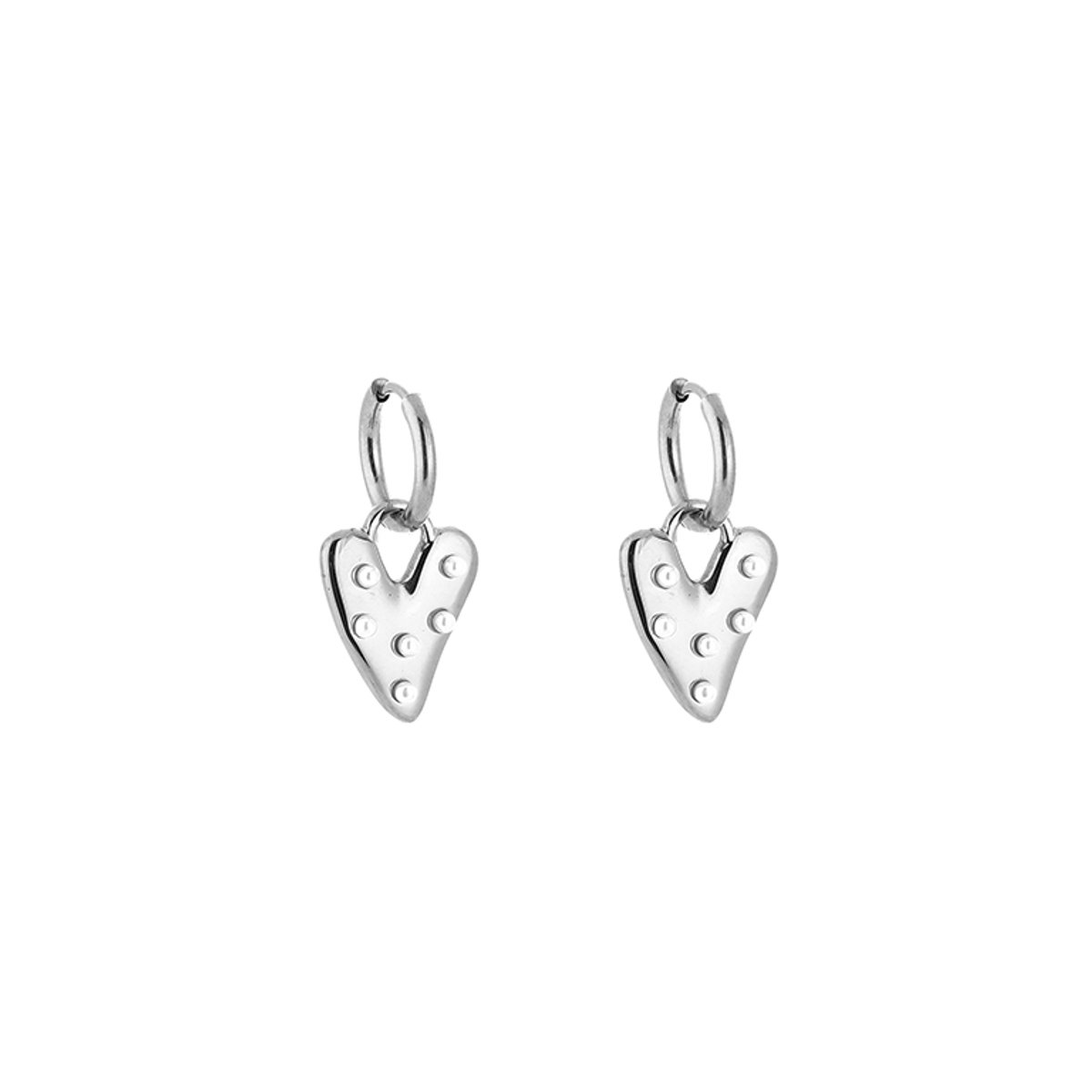 Stainless Steel Hartjes Oorringen – Romantische & Trendy Oorringen met Hartjeshanger - RVS - Zilver