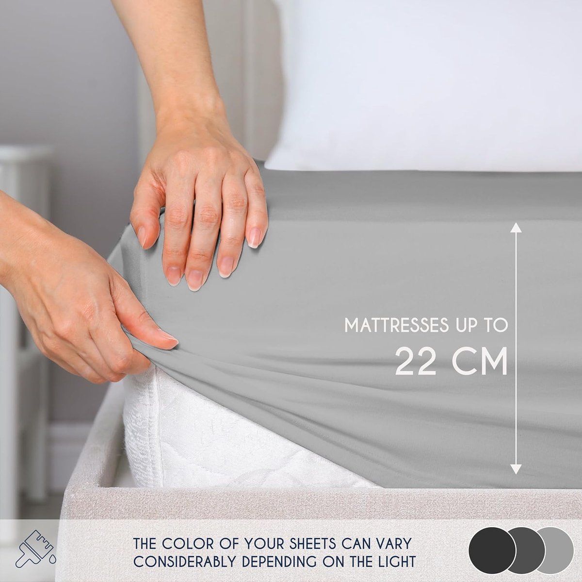 SnelShoppen - Jersey Katoenen Fitted Sheet Grijs 140 x 200 x 22 cm - Ademend, Chemie Vrij (OEKO TEX), Volledige Elastiek voor Comfortabel Slapen
