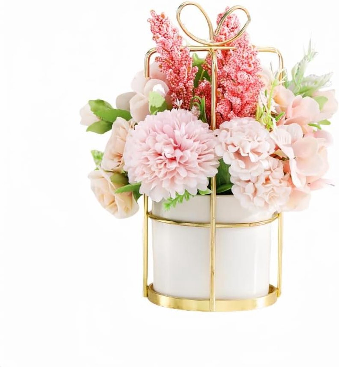 Kunstbloemen in vaas - Zijden bloemen - Woondecoratie - Onderhoudsvrij en duurzaam - 20 cm hoog - Roze