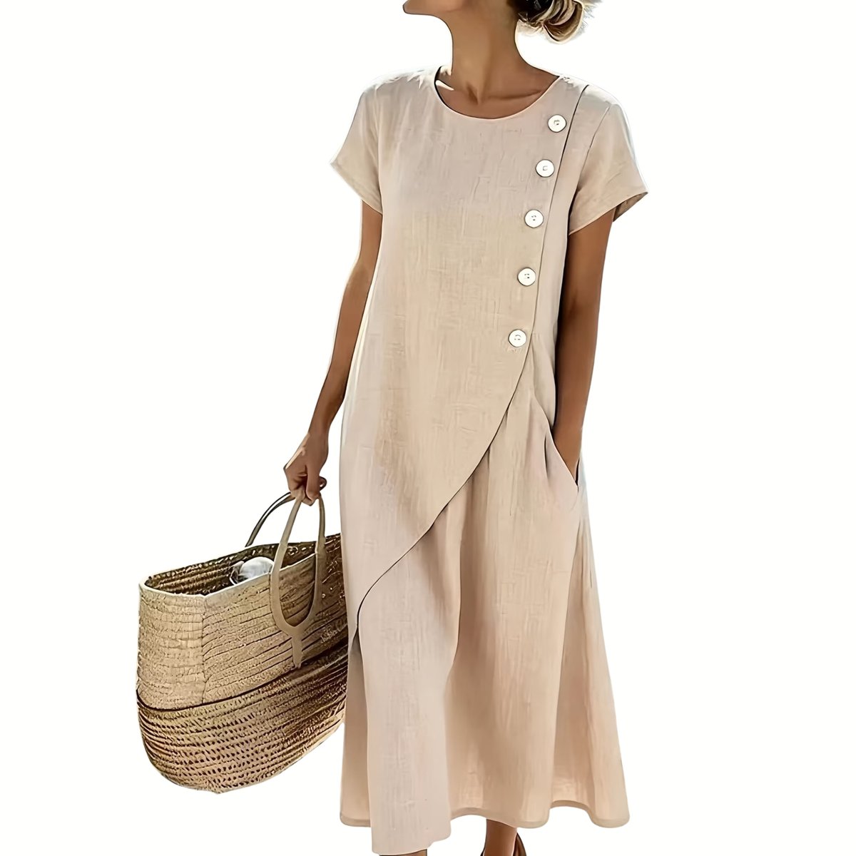 Currero Linnen Jurk Dames Blouse Zomer Shirt Jurkjes Voor Dames Ibiza Jurken Abrikoos