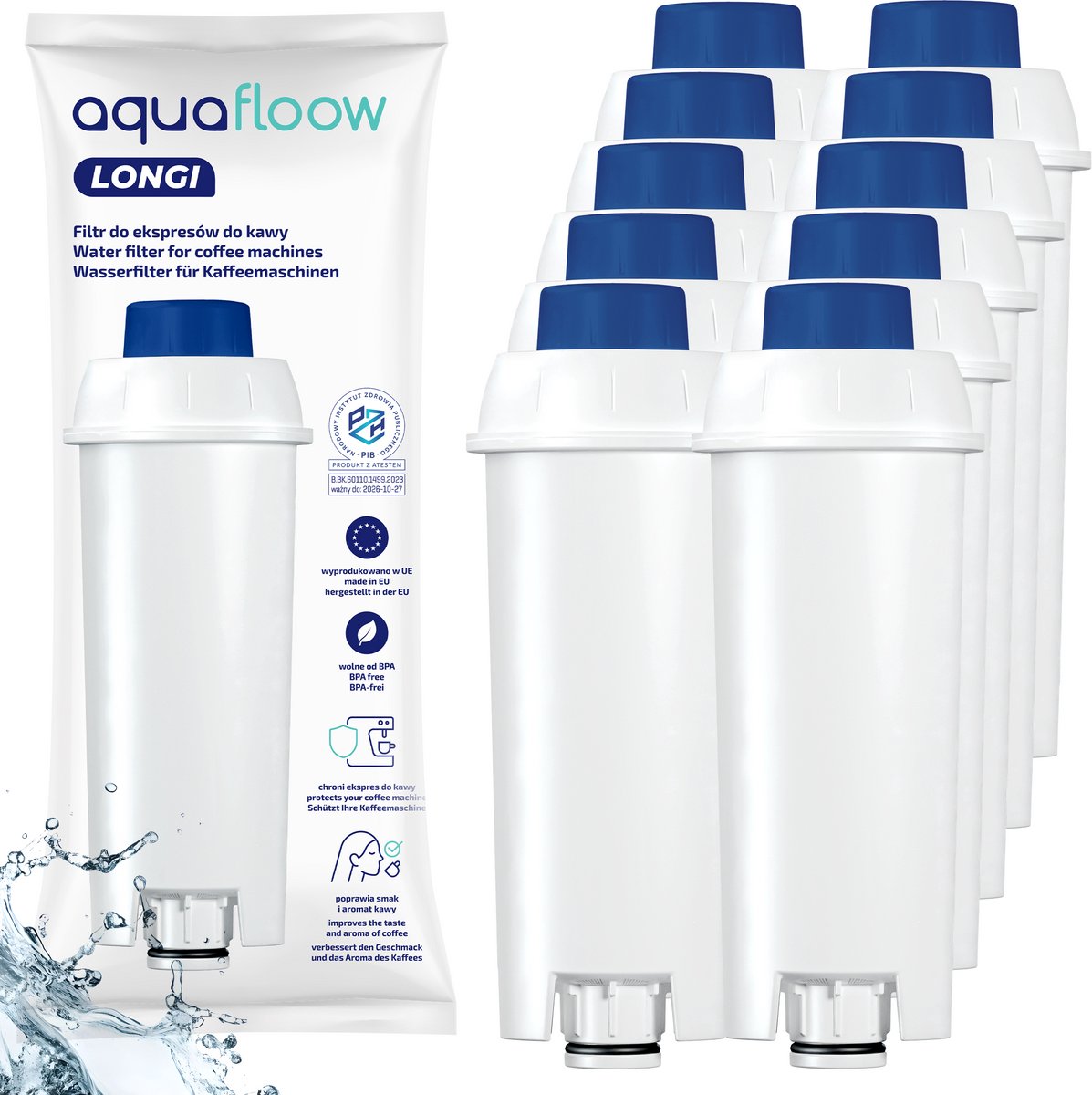 10x Aquafloow Waterfilters voor Delonghi - voor Koffiemachines - waterfilters voor Magnifica en Dinamica - ECAM waterfilter DLSC002