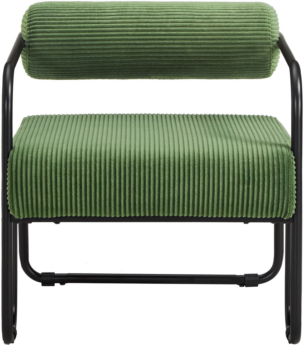 Moderne loungfauteuil met stijlvolle rugleuning 68,5 × 73 × 70,5 cm – Bekleding van zacht corduroy & zwart metalen frame. Minimaal design voor woonkamer, slaapkamer of kantoor.