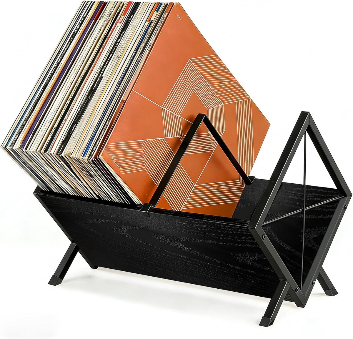 SnelShoppen - Vinyl Record Rack voor 80-100 LP's - Zwarte Vinyl Platen Stand - 40x30x30cm - Met Non-slip Scheidingsklem - Organizer voor CD's, Albums,