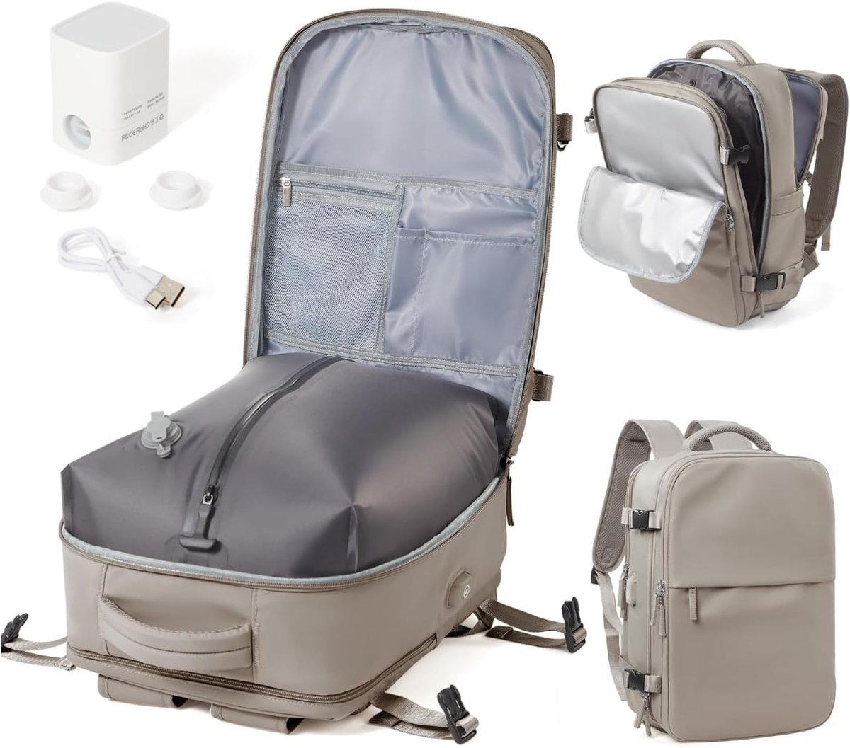SnelShoppen - Vacuum Travel Bag - Grijs/Bruin - Reis Kledingzak met Elektrische Pomp - Compacte Opbergtas voor Vakantie, Weekendje Weg, Camping en Mee