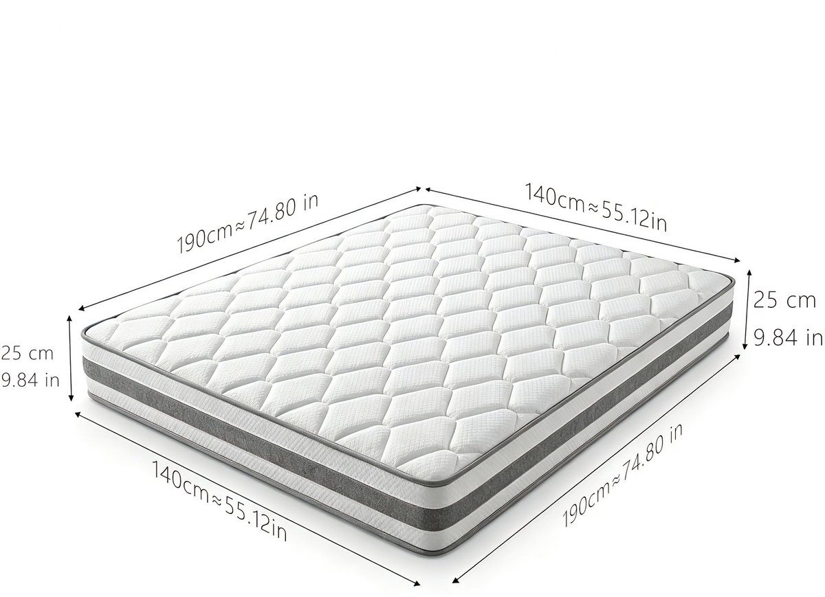 DESMIU Matras 140x190 cm – Pocketveringmatras met 7 Zones – Comfortschuim en Ademende Polyester Tijk – 25 cm – Wit
