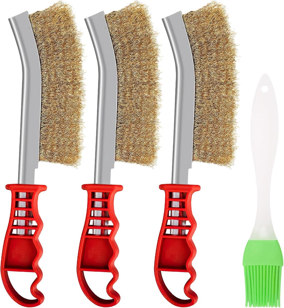 SnelShoppen - 3 Pcs Messing Borstels, Draadborstel Set, Grillborstel, Smalle Handborstels voor Reiniging, Rookresten, Roest, Lassen, Duurzaam en Effic