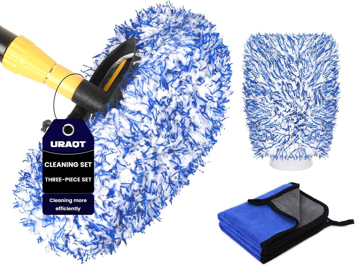 SnelShoppen - Auto Schoonmaakset Microvezel Inclusief 2 Doeken, Auto Borstel Cover, Was Glove, Krasvrije Microfiber Kit voor Auto Verzorging