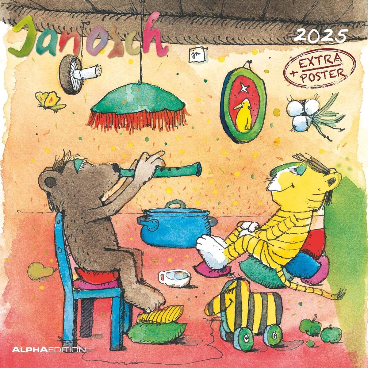 SnelShoppen - Janosch 2025 Kinderkalender 30x30cm, Broschürenkalender met Hoogwaardige Beeldmotieven, Mondphasen, Ferientermine DE/AT/CH, Internationa