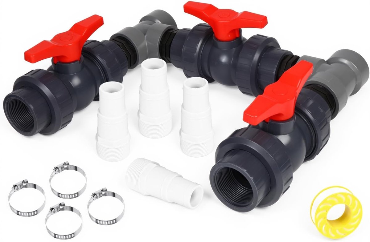 SnelShoppen - Pool Bypass Set 3-way Valve voor Zwembad, Bypass Diameter 32/38 mm, Compatibel met Warmtepomp, Zonneverwarming en Zandfilter Systeem voo
