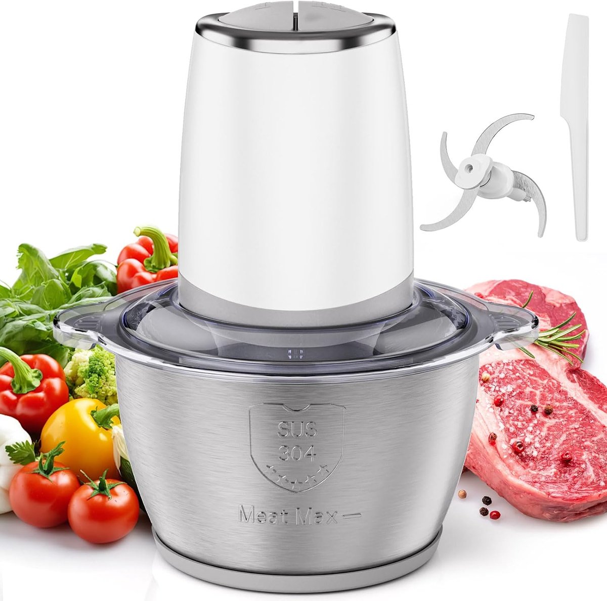 SnelShoppen - Electric Chopper 1.8 L | Mini Chopper 500 W, RVS Mixkom voor Groenten, Fruit en Vlees, Ideaal voor Keuken en Feestjes
