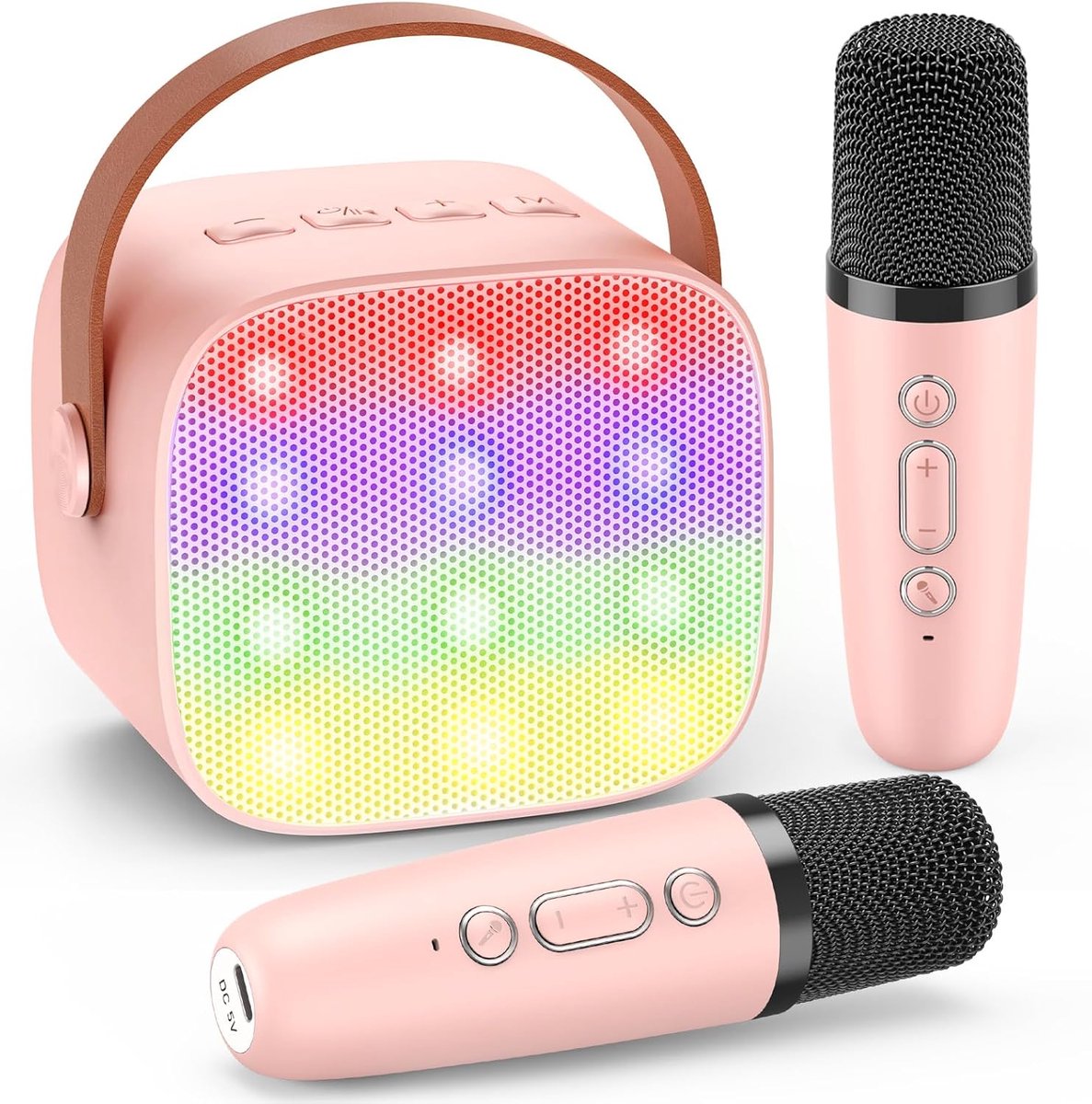 SnelShoppen - Karaoke Machine met 2 Bluetooth Microfoons, Draagbare Karaoke Set voor Kinderen en Volwassenen, LED Lichten, Geluidskwaliteit met DSP, P