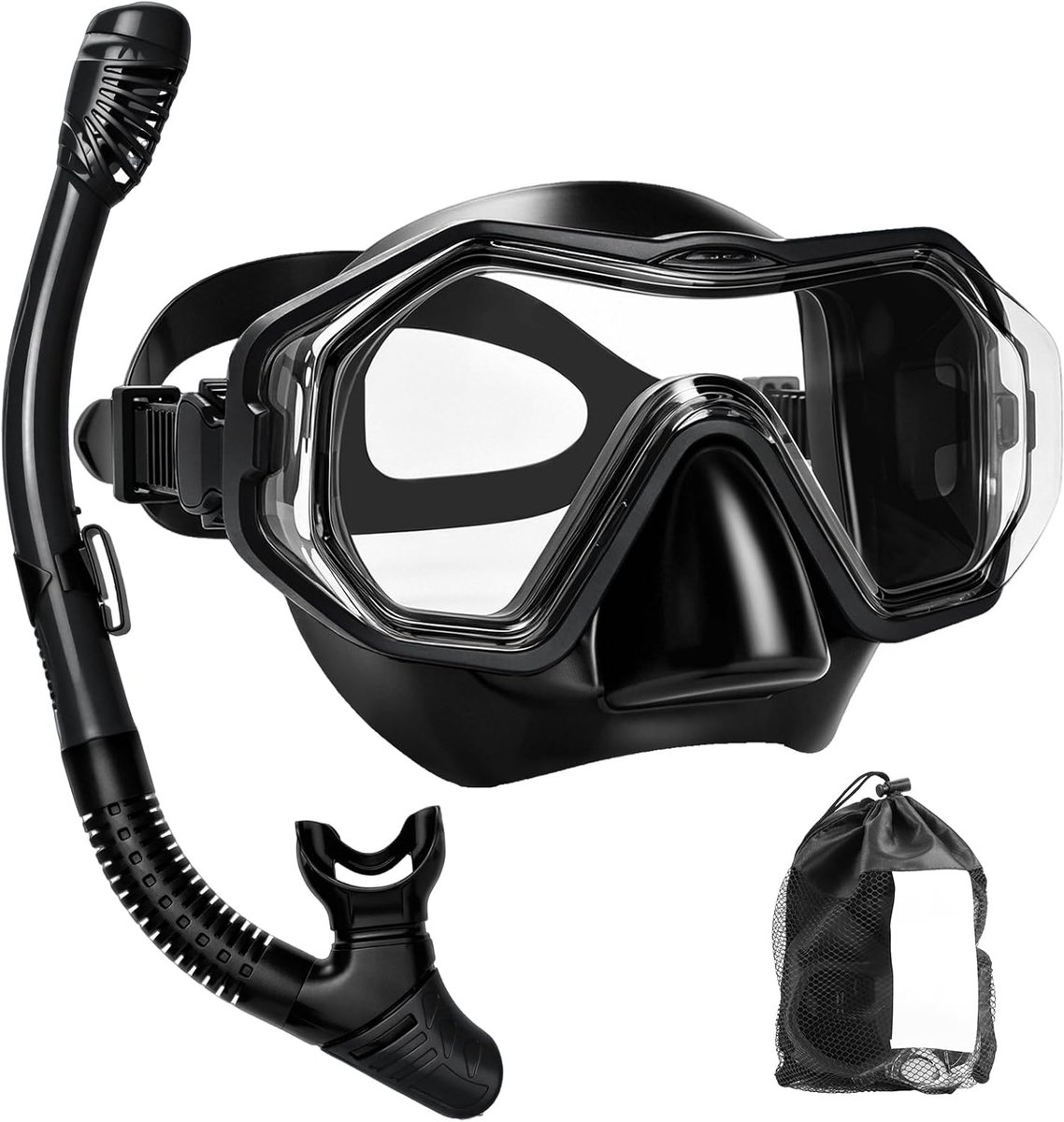 SnelShoppen - Adult Diving Goggle Snorkel Set met Snorkel Hose en Goggles, Unisex Duikmasker met Neusclip, 180° Panoramisch Duikmasker met Anti-fog en