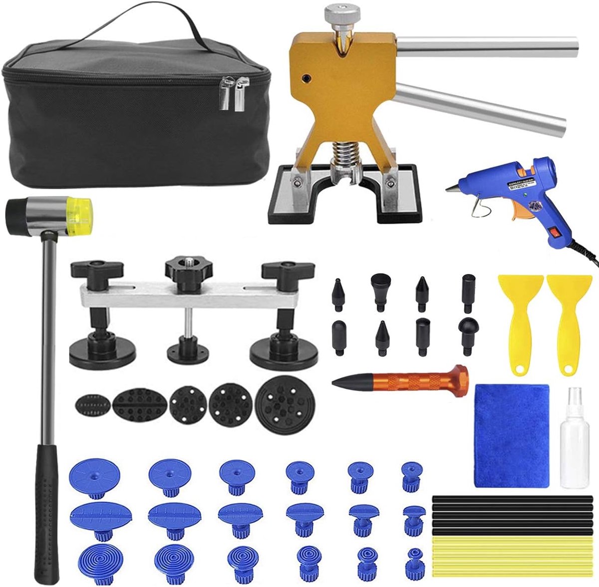 Thijox - Gereedschapsset Deuken Reparatie Toolkit 39-delig - Deukentrekker met Lijmpistool, Rubber Hamer en Accessoires voor Auto, Meubels en Huishoud