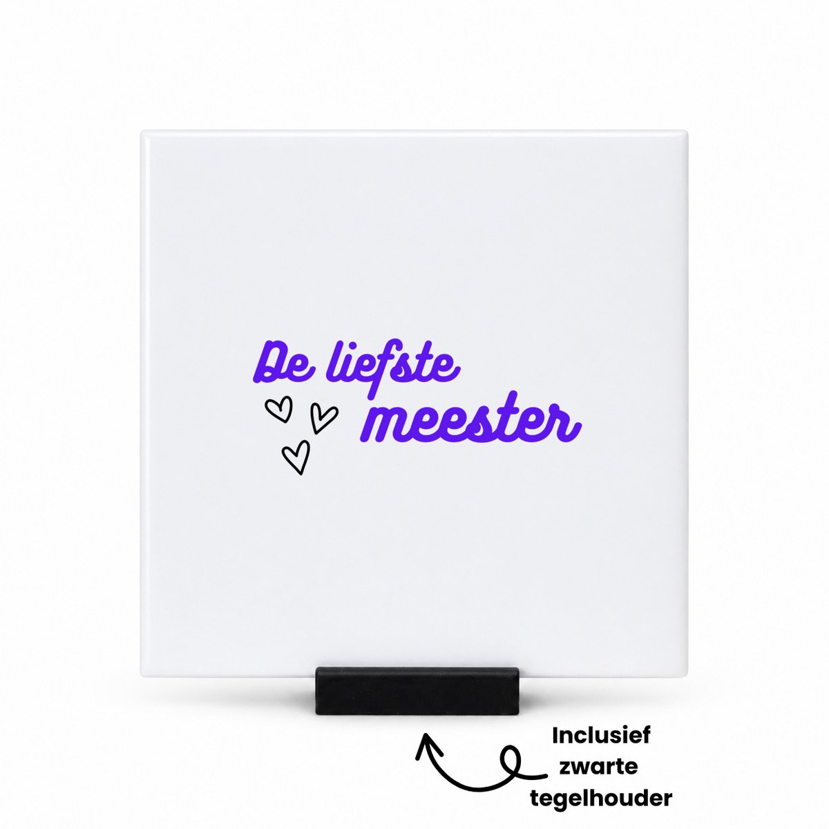 Hacebo de liefste meester tegeltje met tegelhouder - de liefste meester - tegeltjes met tekst - meester - verjaardagscadeau - verjaardag - cadeau - afscheidscadeau - geschenk - leuke cadeau - kado - gift - spreuktegels - 10.8x10.8 CM Wit