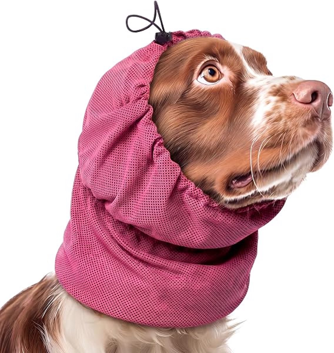 Koelsjaal Hond -M-Halsomtrek 40-54 cm- lengte 30 cm- Verstelbare Hondensnood & Kalmerende Hondenbandana - Ademende Oorbescherming tegen Grasaren & Hitte - Geschikt voor Grote en Kleine Honden-Roze rood