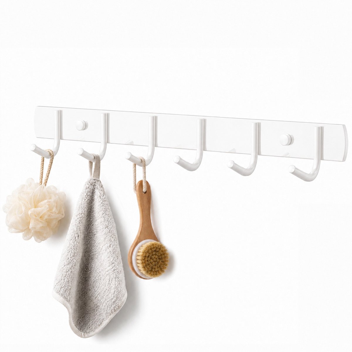 BOTC Kapstok - Wandkapstok - 6 Haken - 42cm - RVS - Muur Kapstok Hangend - Muurhaak - Wit