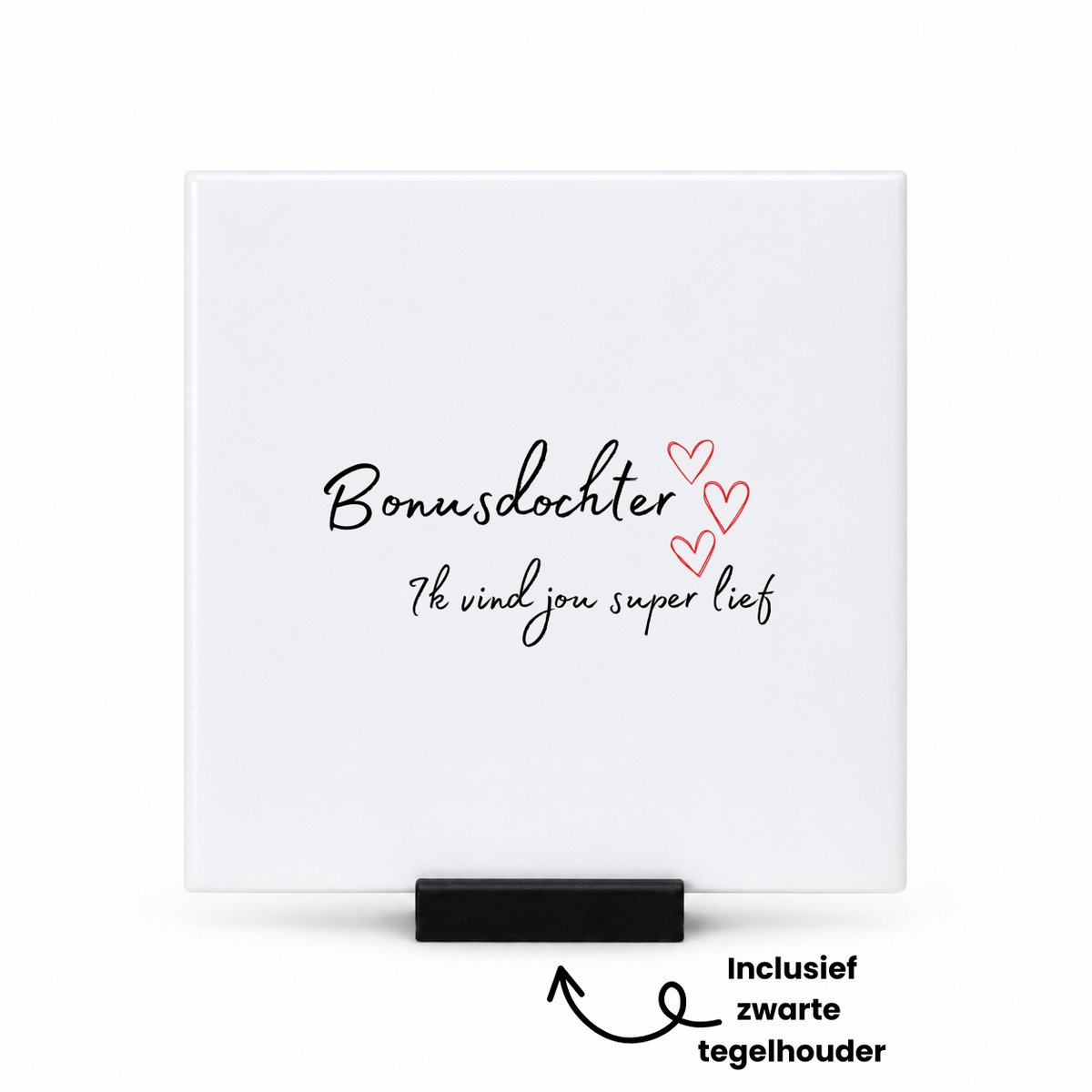 Hacebo bonusdochter ik vind jou super lief tegeltje met tegelhouder - Dochter - de liefste bonusdochter - tegeltjes met tekst - verjaardag - cadeautje voor dochter - dochter artikelen - kado - geschenk - spreuktegels - 10.8x10.8 CM Wit