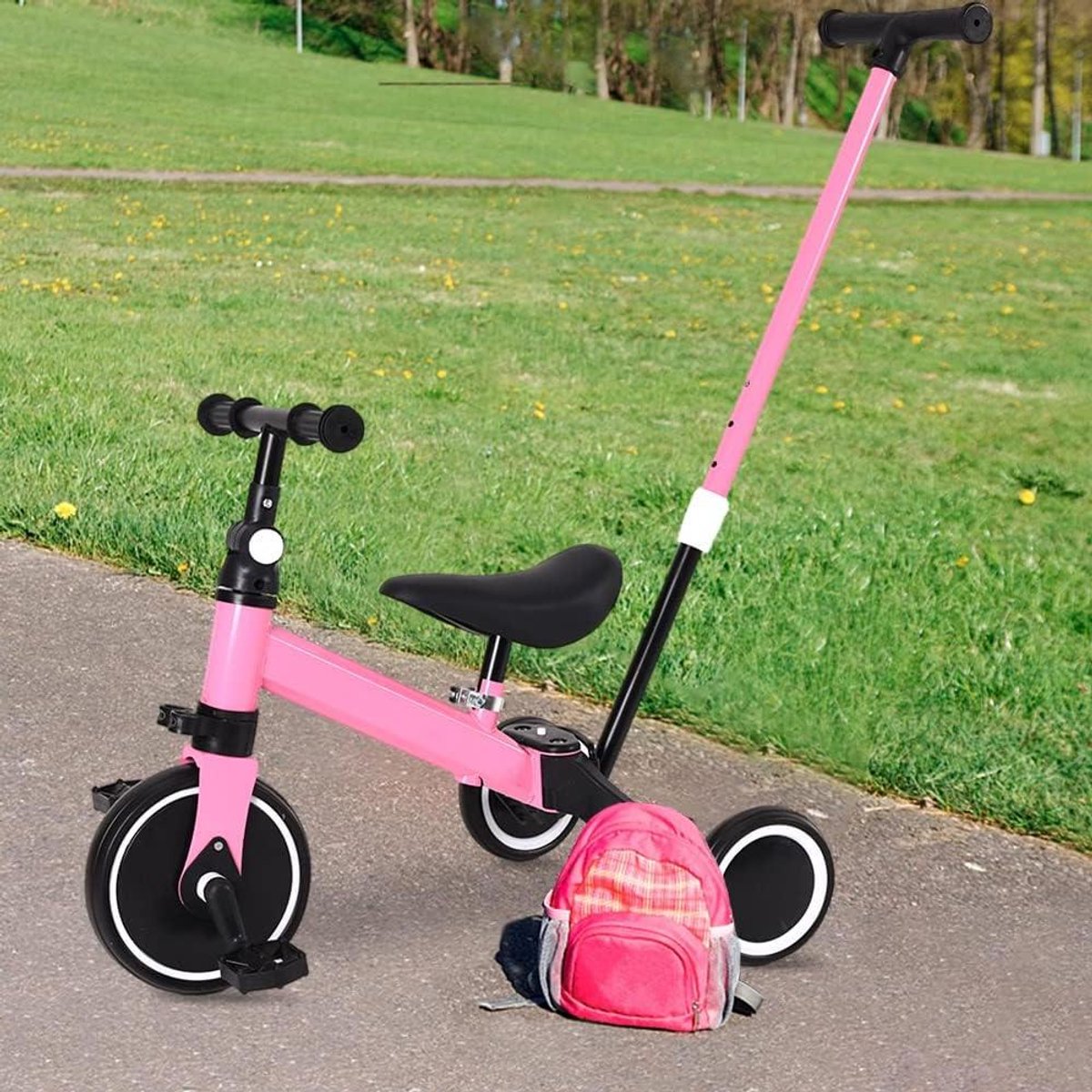 Babydriewieler 3-in-1 - Meegroeiende kinderfiets - Leren fietsen - Aanpasbaar en transformeerbaar - 1 tot 5 jaar - Roze