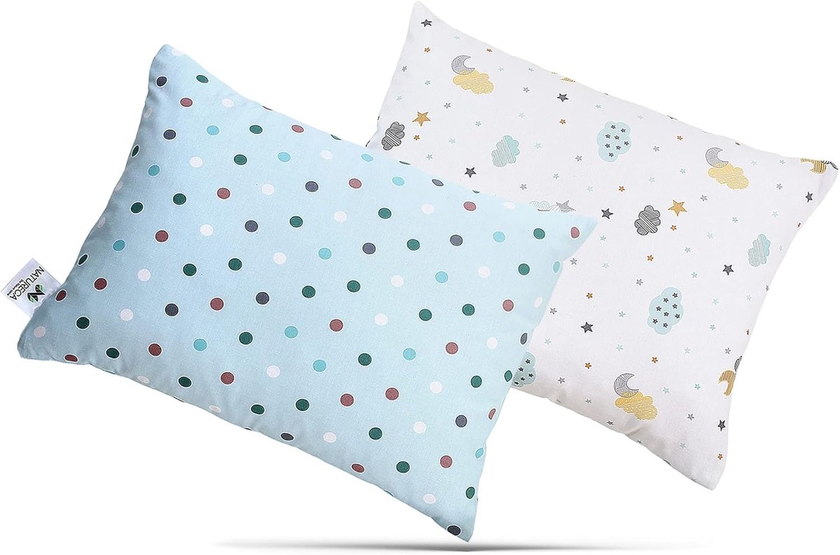 Thijox - Set van 2 Katoenen Knuffelkussens met Kussensloop voor Baby's en Peuters - Wasbaar Hoofdkussen voor Babybed, Slaapkussen, Kinderen vanaf 1 Ja