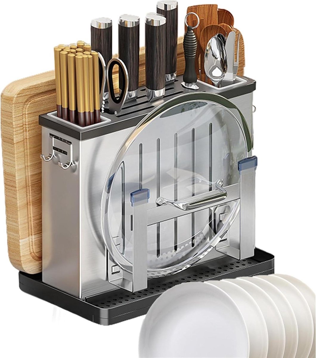 Snijplank Organizer - Keukenrek - Keuken Opbergen - Waterdicht Roestvrij Staal - 30 cm Breed - Zilverkleurig
