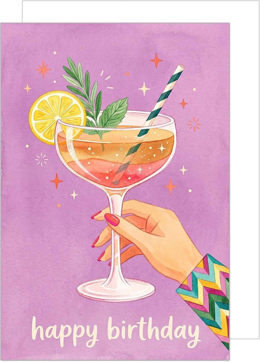 Thijox - Premium XXL Verjaardagskaart DIN A4 Happy Birthday Cocktail voor Vrouw met Envelop - Luxe Wenskaart voor Feestelijke Gelegenheden, Hoogwaardi