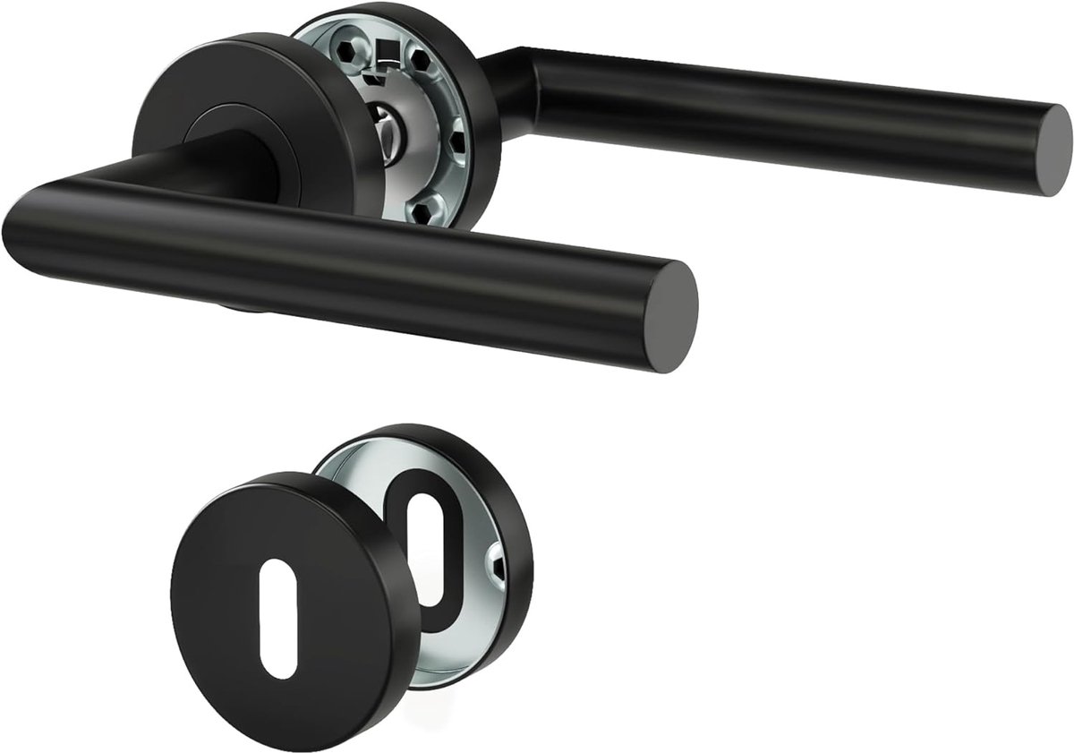 SnelShoppen - DIYGEEK Binnen Deurknop Set, Zwart, Makkelijk te Installeren, Geschikt voor Deuren 38-42 mm, Inclusief Montagehandleiding en Boor Sjablo