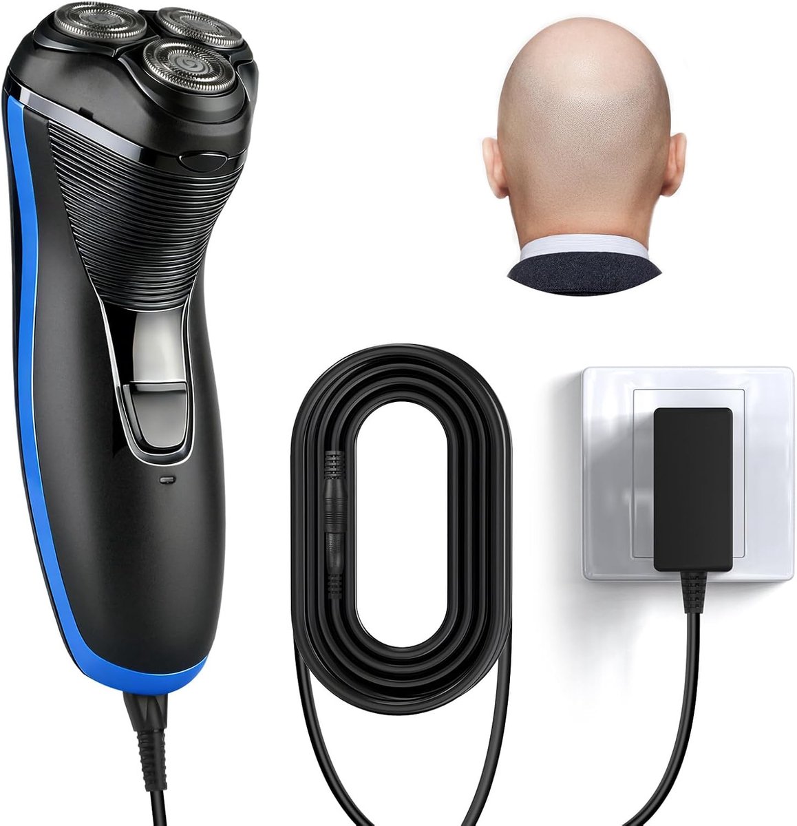 SnelShoppen - Elektrisch Scheerapparaat voor Heren met Intrekbare Baardtrimmer, 12 V-motor, 10.000 rpm, Ideaal voor Kale Mannen, Draadloos en Oplaadba