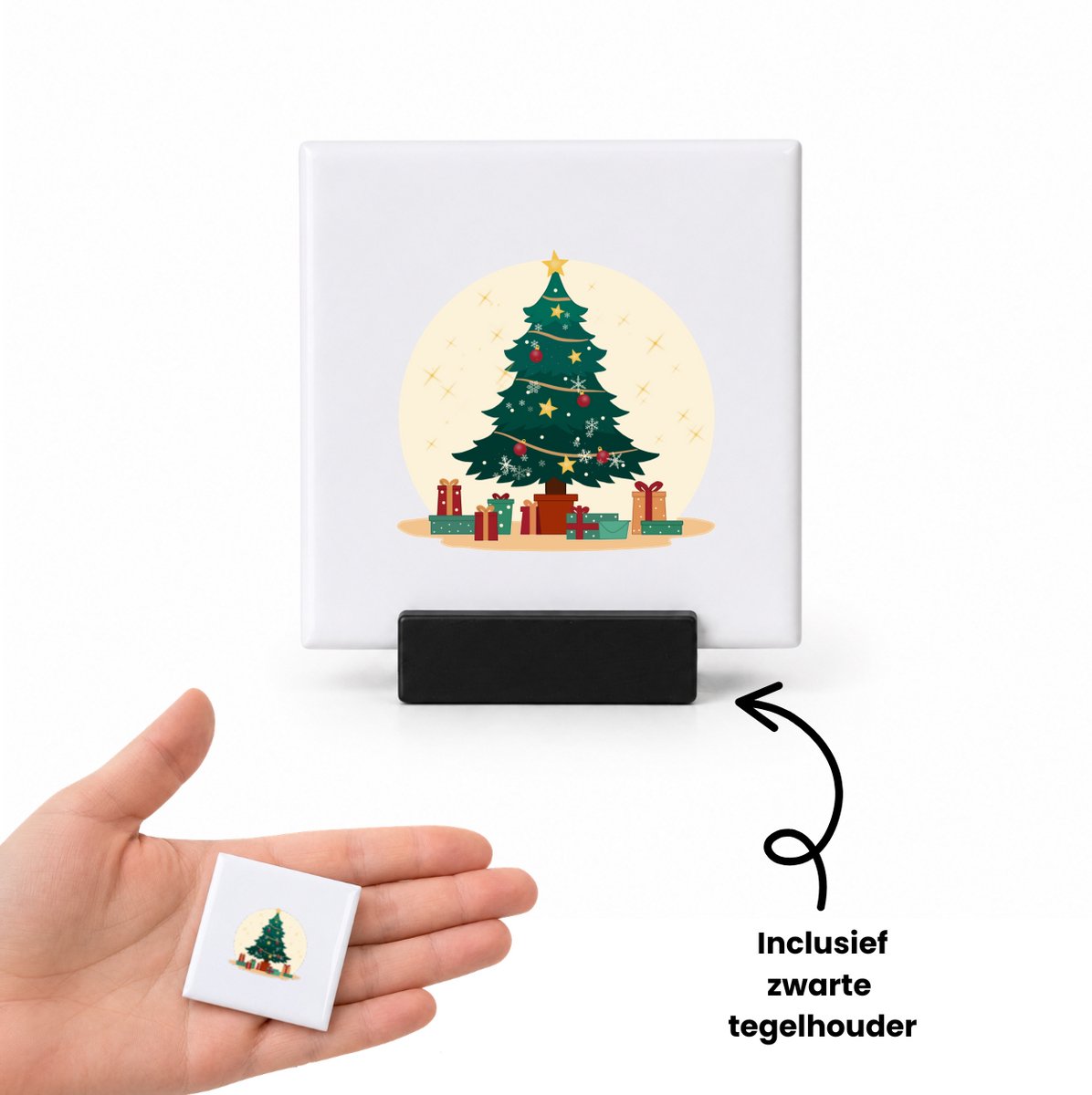 Hacebo Kerst kerstboom tegeltje met tegelhouder - Kerstmis - Kerst beker - tegeltjes met tekst - winter - kerst - christmas - kerst cadeau - spreuktegels - 4.8x4.8 CM Wit