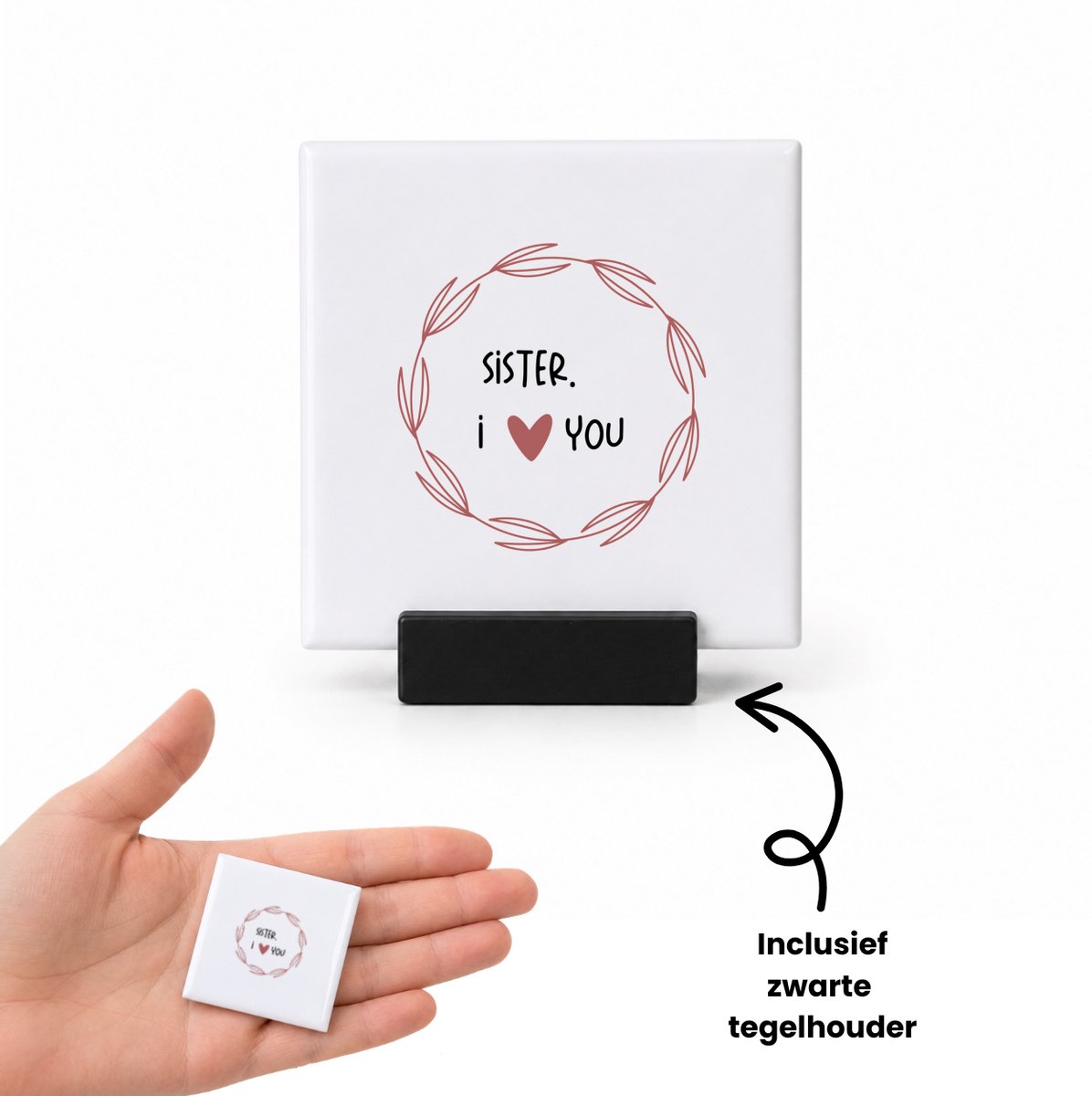 Hacebo sister I love you tegeltje met tegelhouder - Zus - de liefste zus - tegeltjes met tekst - verjaardagscadeau - verjaardag - cadeau - cadeautje voor zus - zus artikelen - kado - geschenk - gift - spreuktegels - 4.8x4.8 CM Wit
