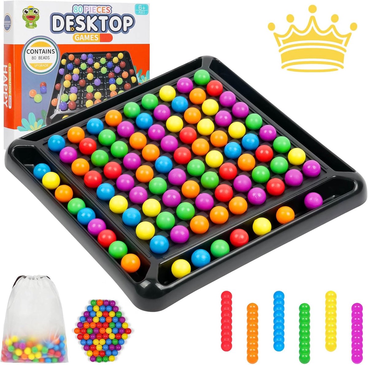 SnelShoppen - Intellectueel Schaakbord met 80 Stukken, Regenboogballen - Bordspellen voor Kinderen en Volwassenen - Hoogwaardige Materialen - Duels en