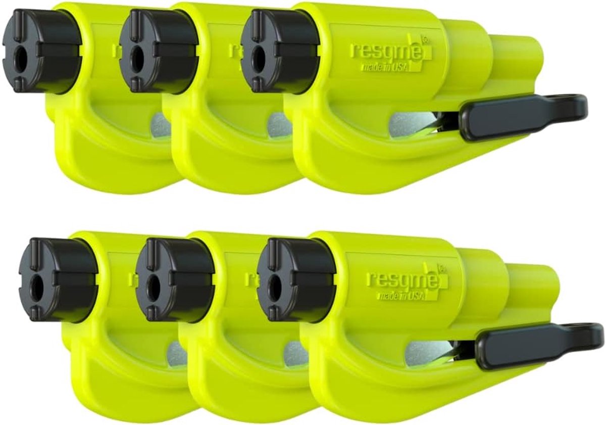 SnelShoppen - 6x Compacte 2-in-1 Noodhammertje voor Auto, Veiligheidsgordel Snijder en Ruitbreker, Handig Sleutelhanger, Geel, Voor Noodsituaties