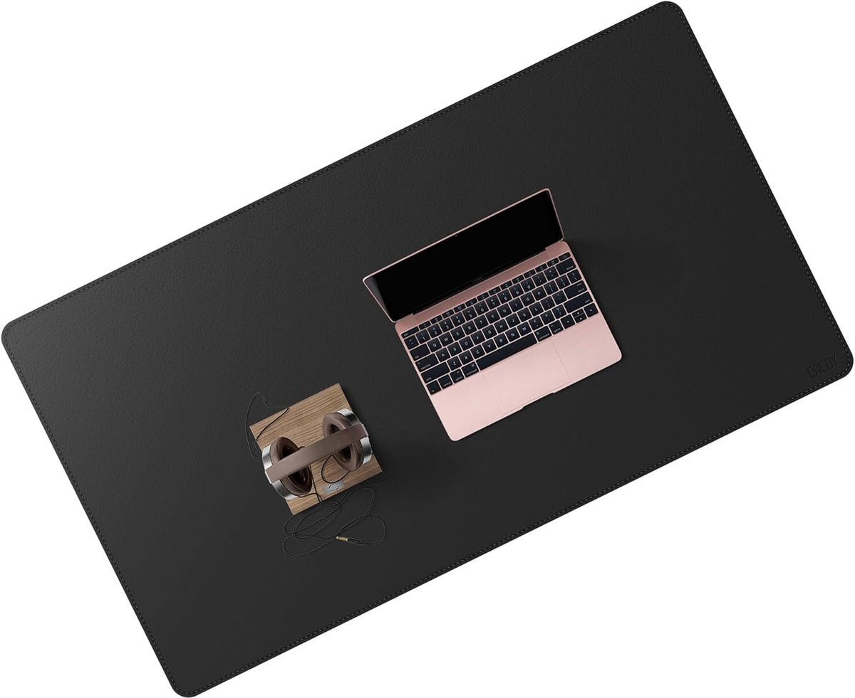 SnelShoppen - Groot 90x50cm Leren Bureau Mat, Waterdichte PU Lederen Desk Pad, XXL Muismat en Bureau Blotter voor Thuis, Kantoor en Gaming (Zwart)