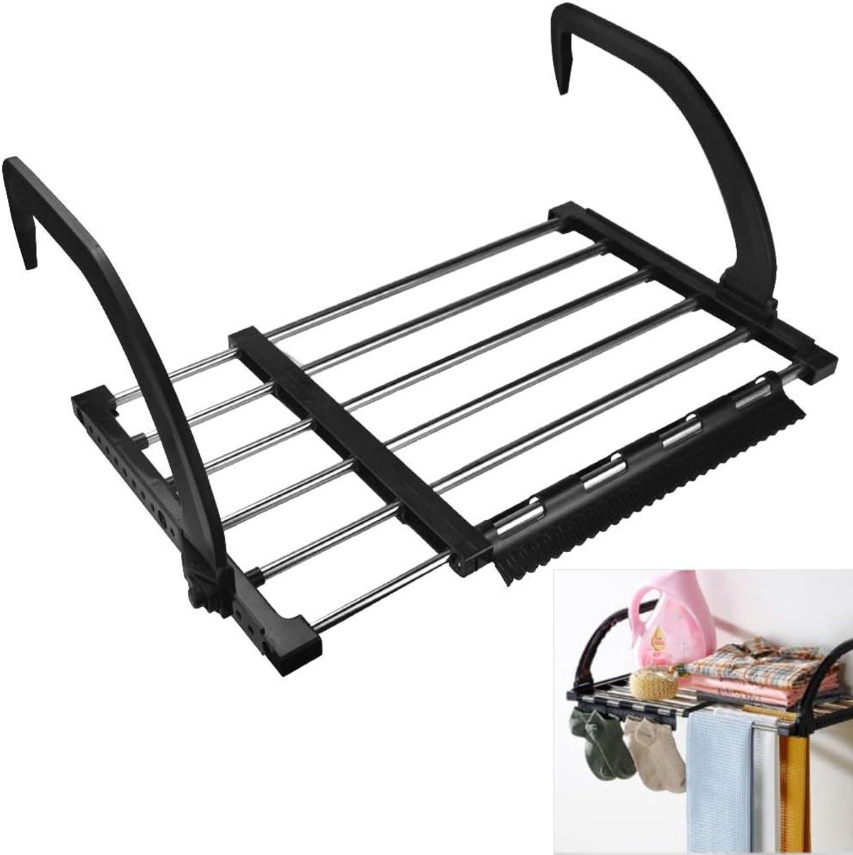 Radiator wasrek - Uittrekbare droger - Kleding drogen - Roestvrij staal - 42-73 cm - Zilve
