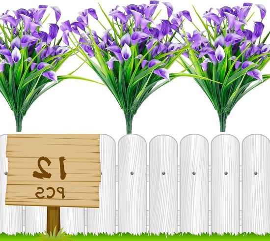Kunstbloemen Calla Lelies - Nepbloemen Plastic - Huis Decoratie - UV-bestendig Onderhoudsvrij - 12 Stuks - Paars