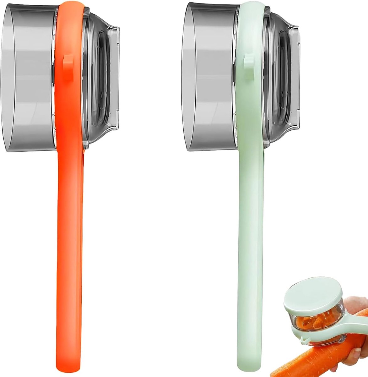 VHV - Dunschiller - Groenteschiller met opvangbak - Schilmesje met reservoir - Eenvoudig te reinigen - Voor aardappelen, groente en fruit - Set van 2 - Oranje + Groen