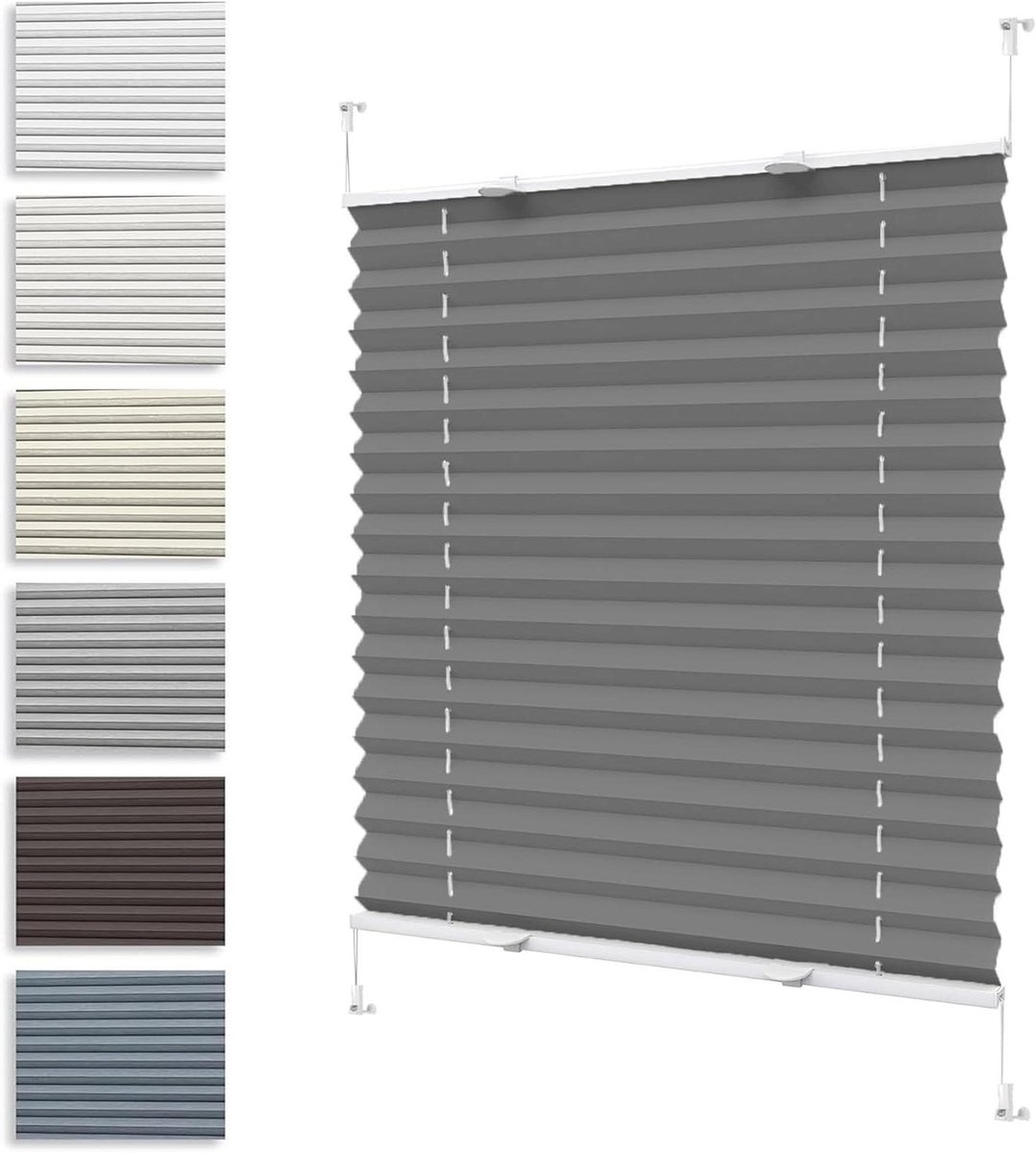 Plisségordijn - Inkijkbescherming - Raamdecoratie - Klembevestiging - 74 x 145 cm - Grijs