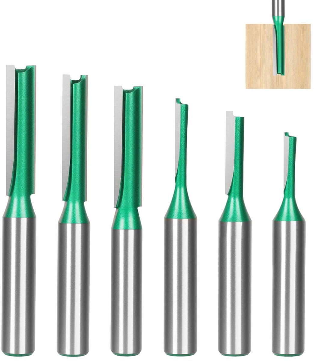 SnelShoppen - 8 mm Schacht Rechte Frees Bit Set, 6 Delige Groef Frees Cutter voor Houtbewerking, Hout Frees Cutter, Snijmes, Diameter 3/4/5/6/7/8 mm,