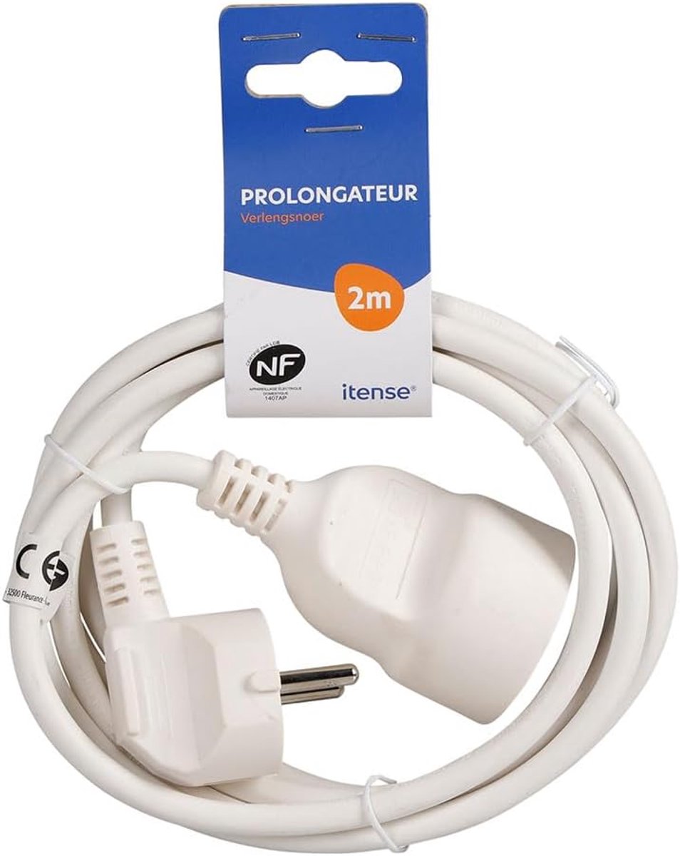 SnelShoppen - Extension kabel 2 m - 16A - HO5VV-F - 3G1 mm² - Wit - Binnengebruik - Verlengkabel - Mains stekker - Kindveilig - 1 stopcontact