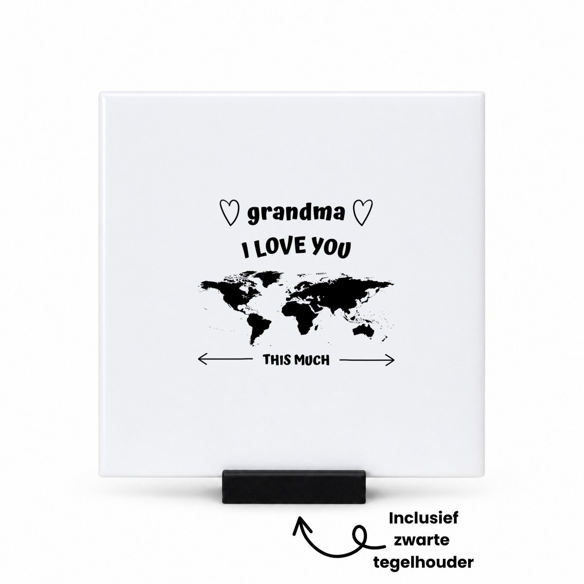 Hacebo grandma I love you this much tegeltje met tegelhouder - Oma - geweldige oma - tegeltjes met tekst - liefste oma - verjaardag - cadeau - kado - bedankje - geschenk - spreuktegels - 10.8x10.8 CM Wit
