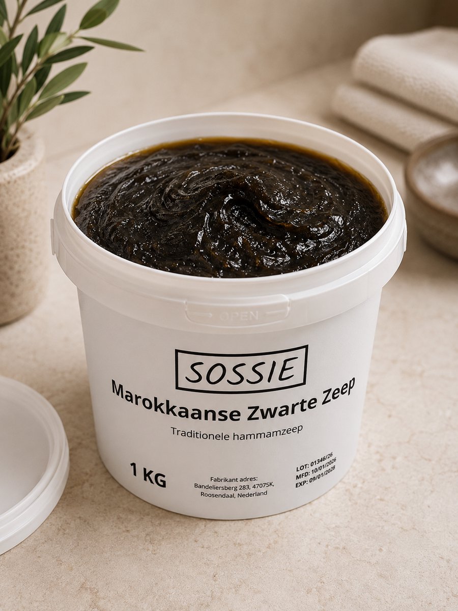 Marokkaanse Zwarte Zeep 1 KG - Traditionele Hammamzeep - 100% Natuurlijk - Olijfzeep - Voor Scrubhandschoen & Hammam Verzorging
